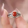 Anillo de Plata Esterlina S925 con Encanto, Incrustado con Cera de Abeja Natural y Jaspe, Guía Rojo Jade Hetian, Nuevo Estilo Chino Vintage Anillo de Espiga de Trigo