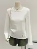 Camiseta Bordada Jacquard Texturizado de Manga Longa 2026, Camada Base de Gola Redonda para Primavera, Top Slim Fit
