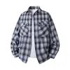 Nova camisa masculina de xadrez de manga longa para primavera e outono, importação e exportação transfronteiriça, corte solto com bolsos duplos, jaqueta moderna estilo japonês e coreano para homens e mulheres