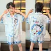 Pijama Novo para Meninos 2026 Verão Seda de Gelo Manga Curta Estilo Fino Infantil Masculino Tamanho Grande Roupa de Casa Roupa Externa