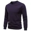 Nueva camiseta de manga larga para hombre de otoño, transfronteriza, de algodón peinado elástico de alta resistencia, top casual Sorona de cuello redondo, corte ajustado