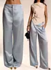 E-commerce Transfronteiriço Roupas Femininas Toque de Luxo Cetim Cor Sólida Calça Wide Leg Caimento Emagrecedor Temperamento para o Trabalho Calça Longa