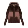 Ropa Nueva para Mujer Otoño e Invierno 2025 Europea y Americana Transfronteriza, Moda de Alta Gama, Chaqueta Informal Holgada con Capucha de Piel Patchwork para Mujer