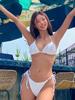Bikini de Tres Puntos con Cordones Multicolores 2025 Nuevo Estilo Ins Color Sólido Sexy Aspecto Delgado Push-Up Ajustado al Cuerpo para Mujer