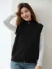 Nova Chegada de Outono Colete de Zíper Canelado Sem Mangas 12 Fios 35% Cashmere 65% Lã Versátil Quente Tricô Feminino