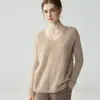 Suéter 100% cachemira pura para mujer, cuello en V, diseño calado, capa interior cálida, casual, versátil, corte holgado, efecto adelgazante, capa base