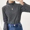 Camisa Base Listrada de Alta Qualidade com Ombros Normais e Mangas Longas, Top de Tricô para Mulheres, Estiloso e Bonito para Primavera e Outono, Roupa Íntima Rejuvenescedora