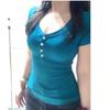 Camiseta de Manga Corta con Botones y Cuello en V Estilo Coreano Pura Pasión para Mujer, Verano Ajustada, Petite, Top Corto Simple Versátil