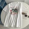 Camiseta de Manga Corta Estilo Coreano Simple de Algodón Puro con Estampado de Gato Dinosaurio para Mujer Estilo Holgazán Moda de Alta Gama Top de Largo Medio