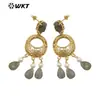 WT-E721 Estilo Red de Internet Europeo y Americano Bohemio Natural Piedra Semipreciosa Chapado en Oro Pendientes Redondos de Piedra Amatista