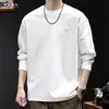 Camiseta de manga larga para hombre 2026 nuevo moderno blanco versátil capa base ropa de otoño cuello redondo talla grande estilo primavera y otoño