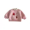 No hay devoluciones ni cambiosSudadera de cuello medio para niña con pequeño bordado izquierdo y derecho, Pulóver de forro polar bordado de dibujos animados para bebé de invierno