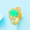 Chapado en Oro Real de 24k Engastado con Gema de Calcedonia Imitación Anillo Abierto para Mujer Vietnam Saute Diamante Ovalado Gema Grande Anillo para Mujer