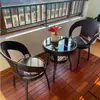 Silla de Ratán Juego de Tres Piezas Mesa y Silla de Balcón Silla de Ocio Sala de Estar Exterior Silla de Ratán Mesa de Café Silla Giratoria Mesa Redonda Juego de Cinco Piezas Ratán de Imitación