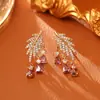 Pendientes Super Brillantes de Zirconia con Forma de Hoja y Pluma, Moda de Alta Gama, Lujo Ligero, Pendientes Elegantes, Pendientes Exquisitos Estilo Hada, Pendientes de Moda