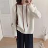 Suéter de Tricô com Capuz de Cor Contrastante Estilo Coreano Outono e Inverno Novo para Mulheres Simples Solto Estilo Preguiçoso Tricô Engrossado para Mulheres