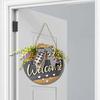 Estilo artístico transfronterizo con lazo planta verde bienvenida letrero de madera placa de pared decoración de madera de doble capa