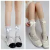 Meias Lolita Japonesas com Laço de Renda de Comprimento Médio para Mulheres, Meias Finas de Verão para Panturrilha Estilo JK, Meias Felpudas