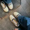 Versión de Piel de Oveja~Zapatos de Rollito de Huevo Estilo Uva Ma para Mujer, Zapatos Planos de Ballet, Piel Genuina, Moño, Punta Cuadrada, Zapatos de Boca Baja