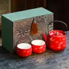 Juego de Regalo de Tetera de Cerámica y Dos Tazas de Nubes y Grullas, Juego de Té Kung Fu Rojo de la Ciudad Prohibida, Utensilios de Té Especiales para Personas Mayores, para Preparar Té