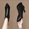 Cross2026 Otoño/Invierno Nuevas Botas Cortas Cómodas de Moda Tacón Alto Puntiagudo Zapatos de Mujer Botas Cortas Mujer Mismo Estilo Douyin