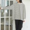 Toma Real de Nuevos Estilos Japoneses y Coreanos: Sudadera de Color Sólido y Rayas para Mujer de Primavera y Otoño, Camiseta Base de Algodón Holgada Oversize para Mujer, Exportación