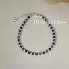 Pulsera de Abalorios de Plata de Ley S925 Ouni Han con Piedra Natural Azul, Simple y de Nicho, Pulsera Coreana Ins de Gama Alta