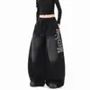 Calça Moletom Lavada com Letras Street Hip-Hop Unissex Outono Tendência Estilo Americano Solta de Perna Larga Calça Casual Hip-Hop Curvada