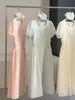 Elegante vestido de cuello cuadrado con cintura fruncida y mangas abullonadas para mujer, nuevo estilo de verano, suave y favorecedor, vestido largo sencillo con diadema