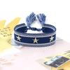 Pulseira de tecido trançado com rebite de estrela de cinco pontas em liga de prata para joias transfronteiriças, pulseira de pulso com franja de estrela de personalidade