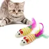 Brinquedo para Gato Rato Listrado de Sisal Interativo Autoentretenimento Teaser de Gato com Pena Arranhador Brinquedo para Dentição de Filhote Pet
