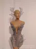 Vestido Mini Strapless Brillante de Diamantes Plateados de Lujo Atuendo de Cumpleaños para Mujer Sexy Disfraz de Performance Ropa de Escenario para Cantante
