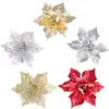 Adereços de Decoração para Festa de Natal Decoração de Árvore de Natal Flores de Natal com Pó Dourado Decoração de Local para Feriado Flores Artificiais de Natal