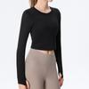 Ropa de yoga de otoño e invierno para mujer, de manga larga, nueva, ajustada, adelgazante, elegante, ropa deportiva de fitness con parte superior con almohadilla para el pecho.