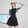 Nuevo traje de baño de una pieza para mujer, falda adelgazante que cubre la barriga, manga larga, conservador, push up para busto pequeño, traje de baño para aguas termales