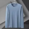 Transfronteiriço - PersonalizávelMasculino Slim Fit Seda Gelada Manga Longa Cor Sólida Camisa Básica Gola Redonda Versátil Elástica Camiseta Top