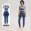 Conjunto de Dos Piezas para Mujer de Verano, Manga Corta, Transpirable, a Prueba de Impactos, para Entrenamiento de Fitness Deportivo, Conjunto de Falda y Pantalones