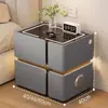 Mesita de noche Inteligente Simple Moderna Multifuncional con Carga Inalámbrica Altavoz Luz Lujo Dormitorio Uso en Casa Gabinete de Noche de Madera Maciza