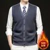Chaleco cárdigan de punto grueso con forro de polar para hombre, para hombres de mediana edad y mayores, popular camisa base de primavera y otoño