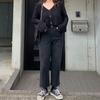 Calças pretas para mulheres plus size Jeans em forma de pêra Body Calças retas pequenas Chubby Sister mm Slimming Calças cortadas
