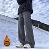 Pantalones impermeables con forro de polar para hombre para otoño e invierno, pantalones de trabajo holgados rectos de moda para exteriores, pantalones casuales gruesos