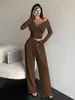 Traje Casual de Moda para Mujer con Pantalones de Pierna Ancha, Bolsillo de Solapa, Cuello en V, Manga Larga, Ajustado, Sexy, para Otoño e Invierno, Transfronterizo Europeo y Americano