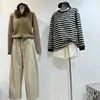 Sudadera de Raya Estilo Coreano con Felpa Bucle para Mujer, Holgada y Versátil, Adelgazante, Bloqueo de Color, Suéter Básico Casual de Cuello Redondo para Invierno