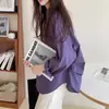Nova coleção de outono: roupas femininas plus size, camisa roxa estilo coreano com bainha plissada em formato de casulo e mangas compridas