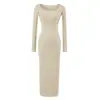 Vestido Largo de Manga Larga con Cuello Cuadrado, Estilo Puramente Atractivo Chica Sexy, Nuevo Otoño Sexy Ajustado de Color Sólido Bodycon Largo para Mujer