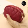 Textura de Cuero Suave Bolsa Sencilla para Dinero Hilo de Bordado Acolchado Llavero Hebilla Monedero con Cremallera de Doble Capa Monedero de Gran Capacidad para Mujeres