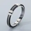 Pulsera de Acero de Titanio para Mano Transfronteriza Pulsera de Acero Inoxidable y Silicona para Hombre Moda Hip-Hop Pulsera de Personalidad Venta al por Mayor