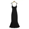 Vestido Preto Cauda de Peixe para Mulheres, Outono e Inverno, Extra-Longo para Pessoas Altas, Comprimento no Chão, Estilo Hepburn, Toque de Luxo