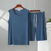 Conjunto de Pijama de Verano para Hombre de Modal, Chaleco y Shorts, Talla Grande, Holgado y Delgado, Se Puede Usar Afuera, Pijama de Dos Piezas