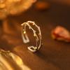 Anillo de plata de ley S925 con doble capa de rama dorada y capullo de árbol de Banyan para mujer, nuevo anillo abierto de verano con nicho de rama de hoja.